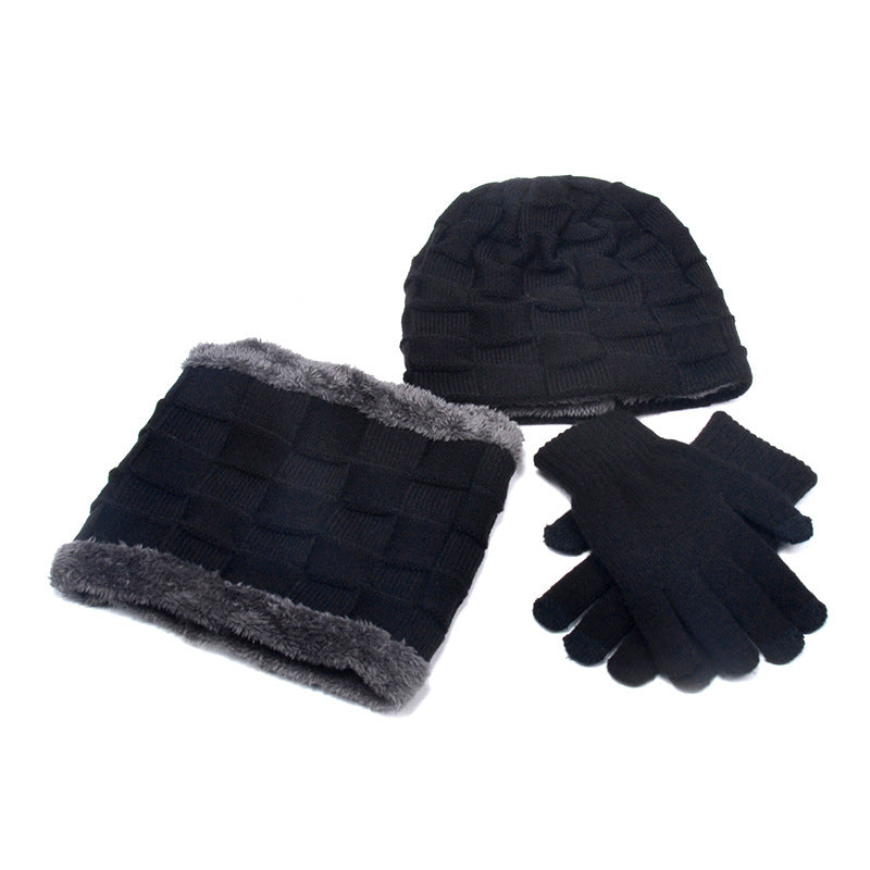 Chapeau, écharpe et Gants Trois pièces en velours Tricoté pour hommes
