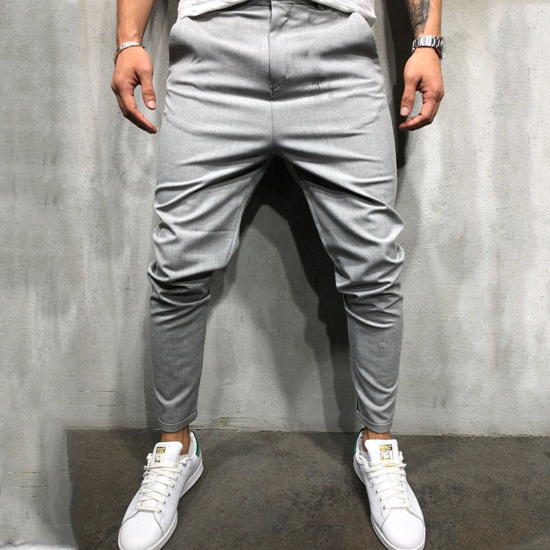 Pantalon de loisirs tissé slim de couleur unie pour hommes