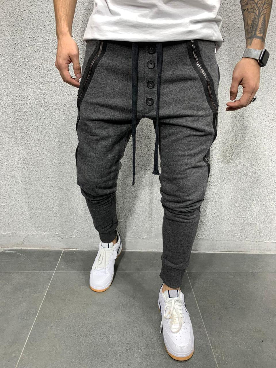 Pantalon décontracté de sport à fermeture éclair élastique pour hommes
