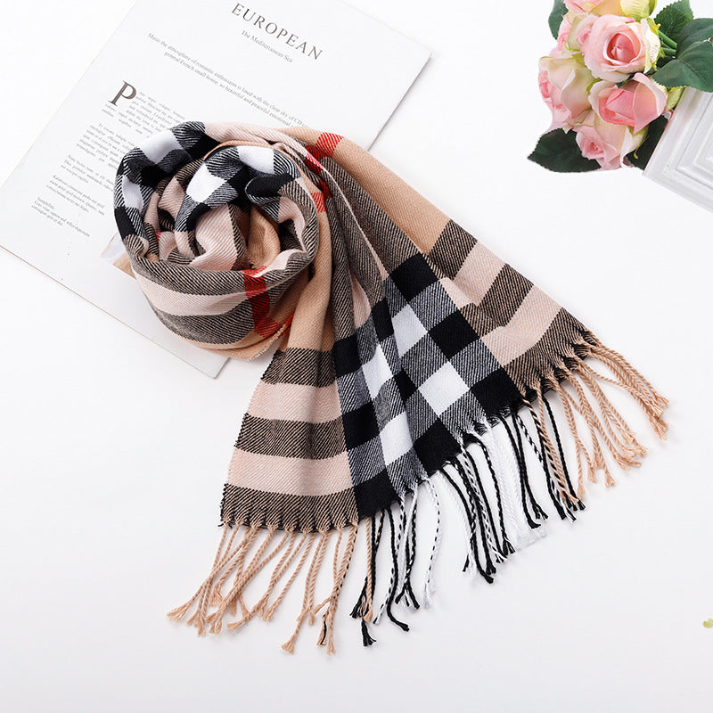 Écharpe à carreaux style britannique pour automne et hiver