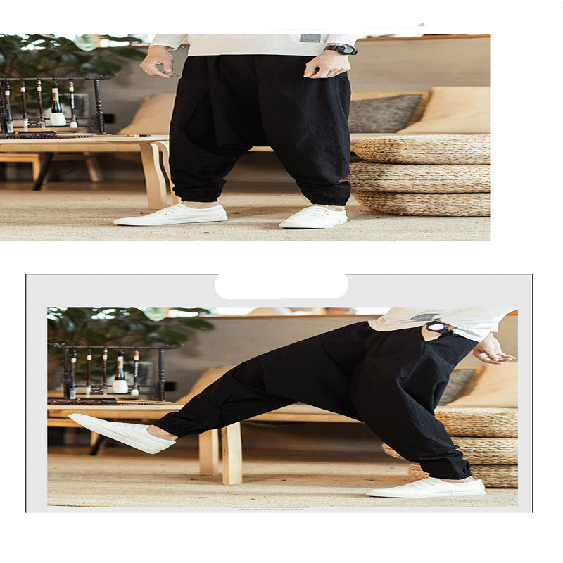 Pantalon en lin rétro pour hommes, grande taille, sarouel goutte