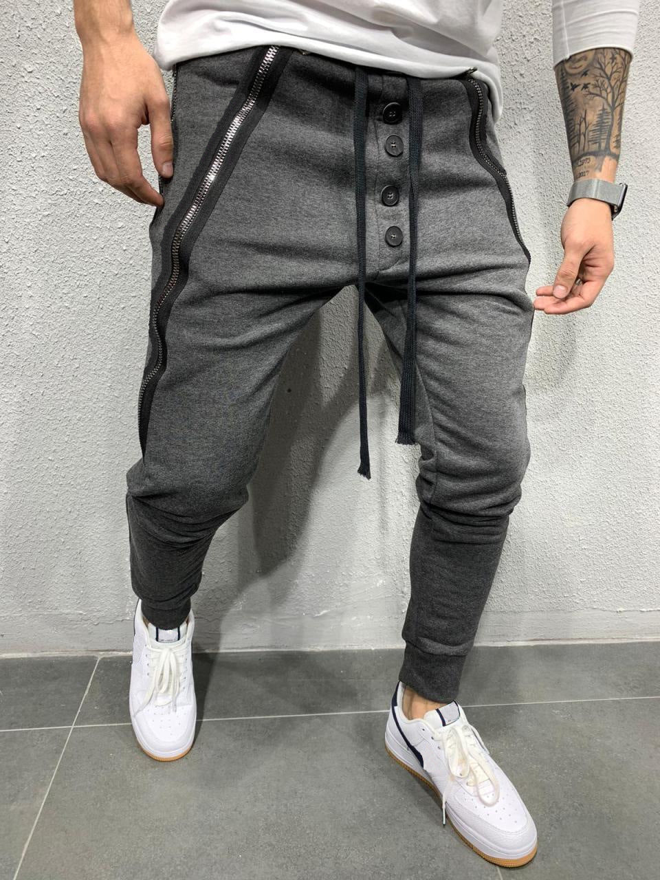 Pantalon décontracté de sport à fermeture éclair élastique pour hommes