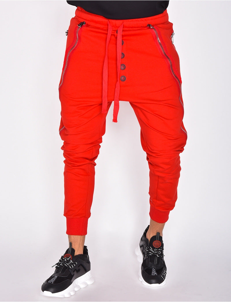 Pantalon décontracté de sport à fermeture éclair élastique pour hommes