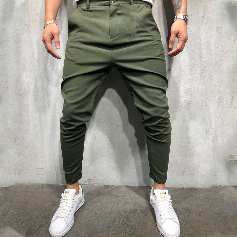 Pantalon de loisirs tissé slim de couleur unie pour hommes