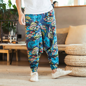 Pantalons décontractés en lin de Style National hip-hop ample pour hommes
