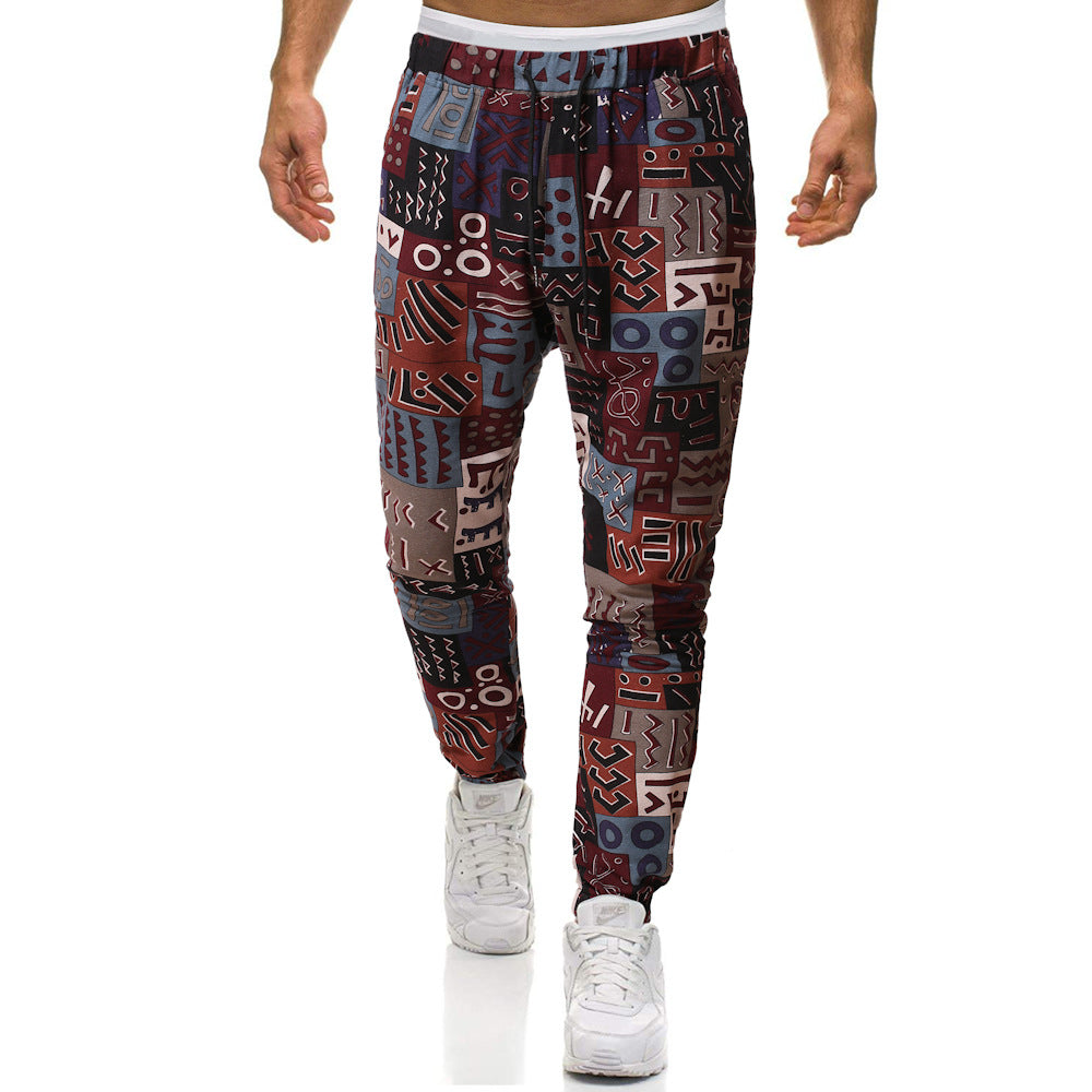Pantalon sarouel décontracté de grande taille en coton et lin de style ethnique rétro