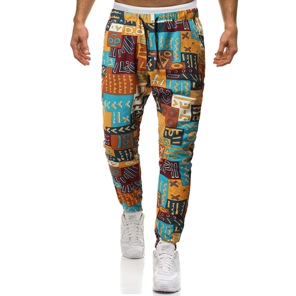 Pantalon sarouel décontracté de grande taille en coton et lin de style ethnique rétro