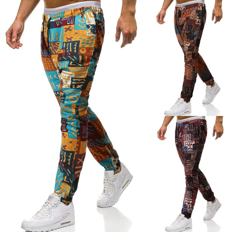 Pantalon sarouel décontracté de grande taille en coton et lin de style ethnique rétro