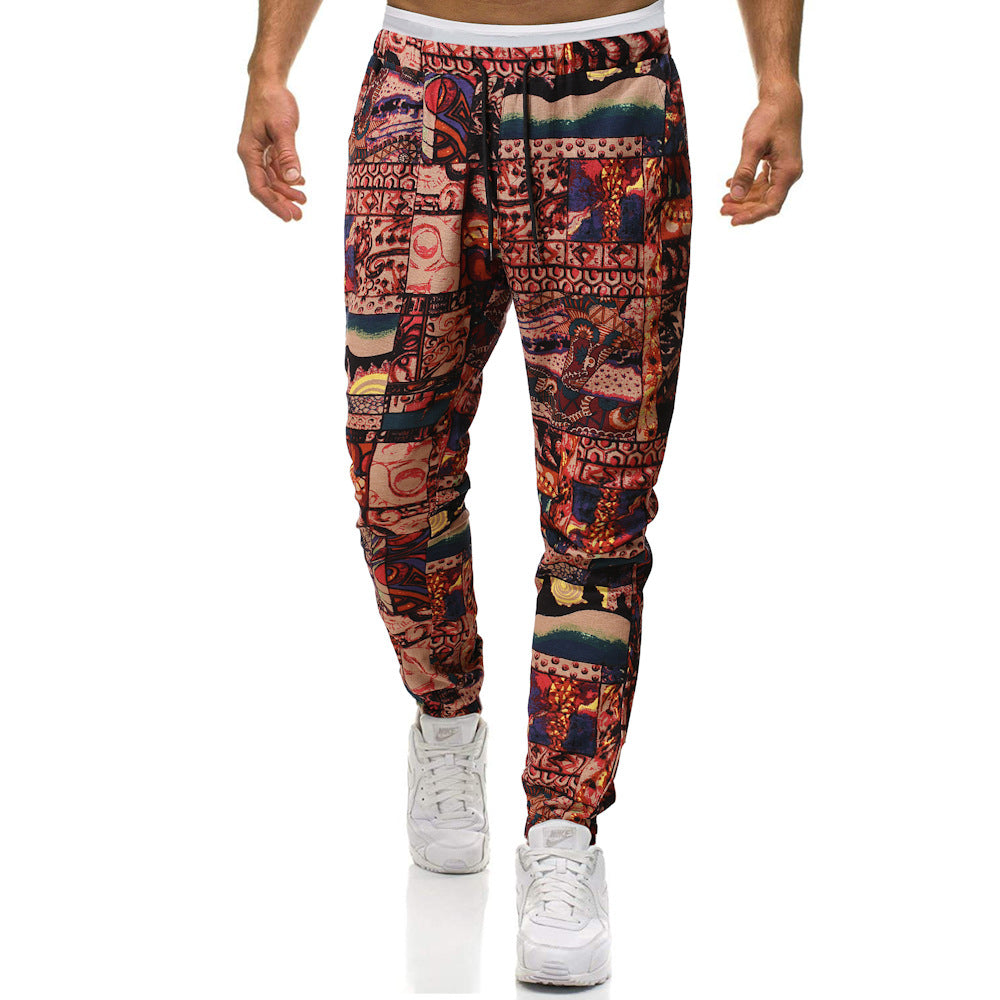 Pantalon sarouel décontracté de grande taille en coton et lin de style ethnique rétro