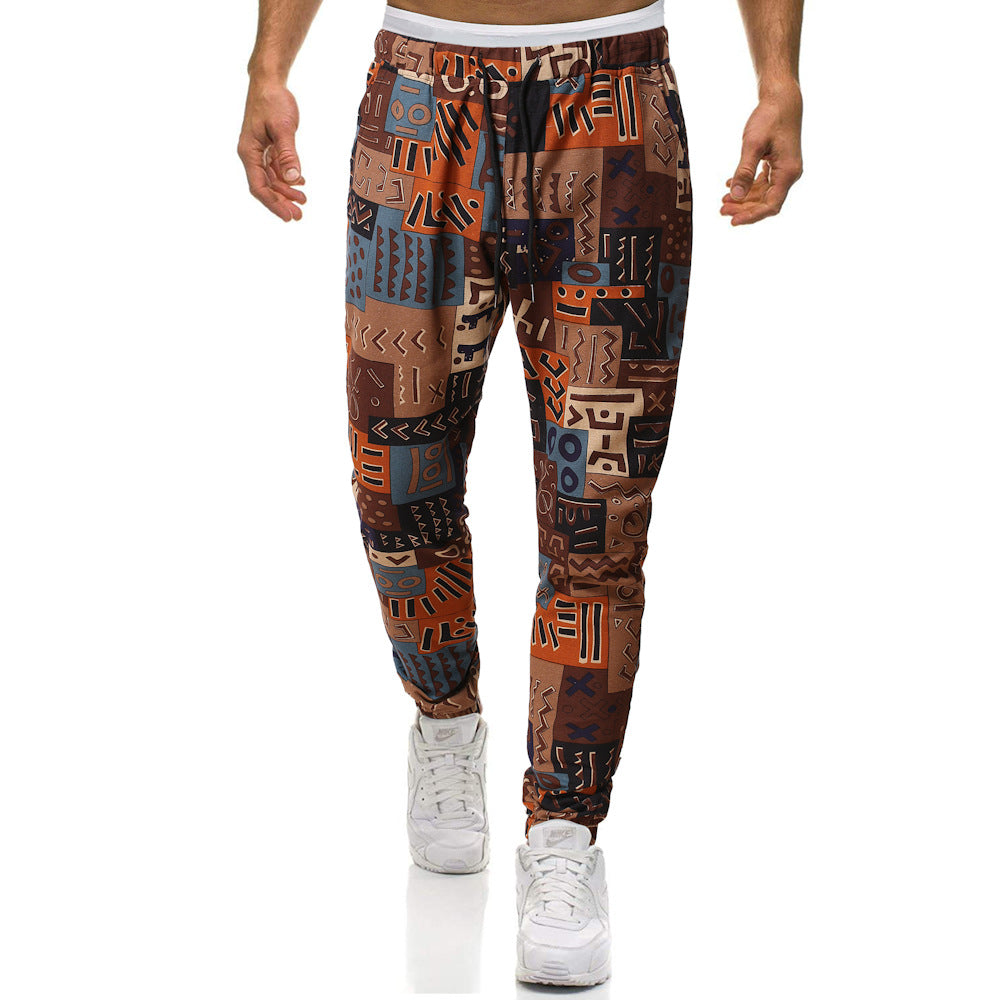 Pantalon sarouel décontracté de grande taille en coton et lin de style ethnique rétro