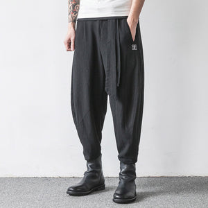 Pantalon Lanterne Brodé Harlan en Coton tt Lin pour homme avec Jambes Larges