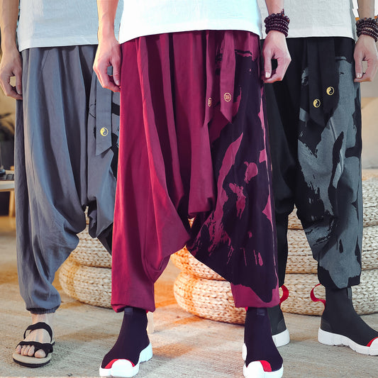 Pantalon court ample avec pieds bouquet homme