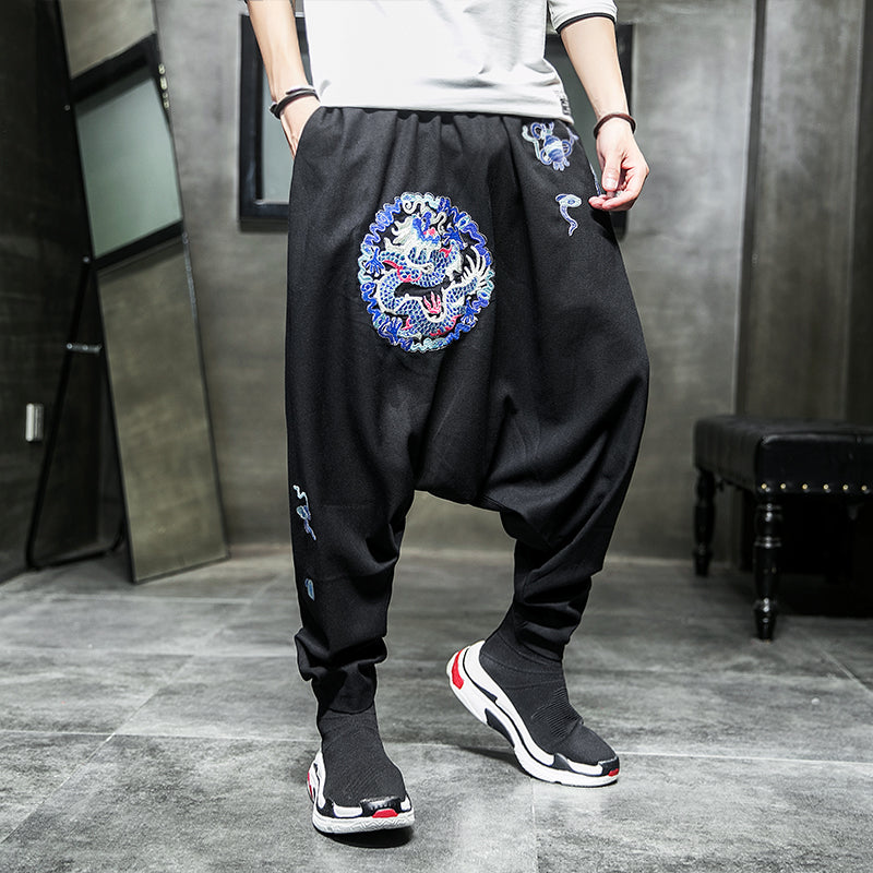 Pantalon décontracté brodé ChaoLong, ample, grande taille, tube droit, entrejambe bas