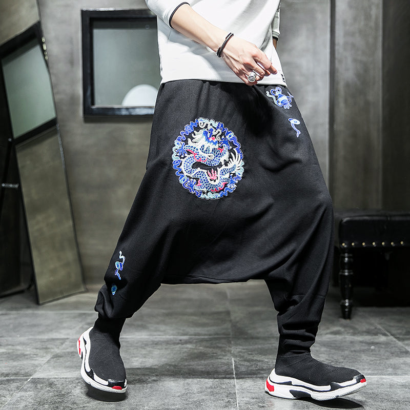 Pantalon décontracté brodé ChaoLong, ample, grande taille, tube droit, entrejambe bas