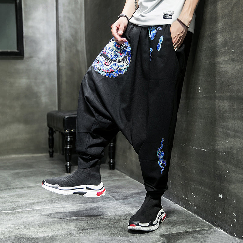 Pantalon décontracté brodé ChaoLong, ample, grande taille, tube droit, entrejambe bas