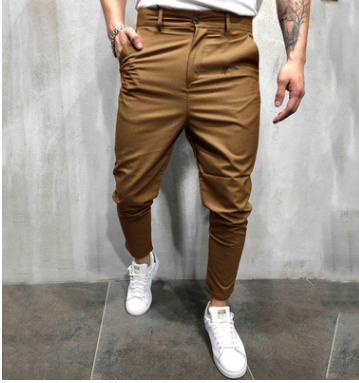 Pantalon de loisirs tissé slim de couleur unie pour hommes