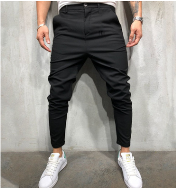 Pantalon de loisirs tissé slim de couleur unie pour hommes