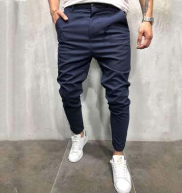 Pantalon de loisirs tissé slim de couleur unie pour hommes