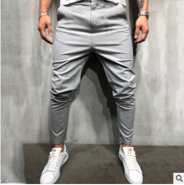 Pantalon de loisirs tissé slim de couleur unie pour hommes