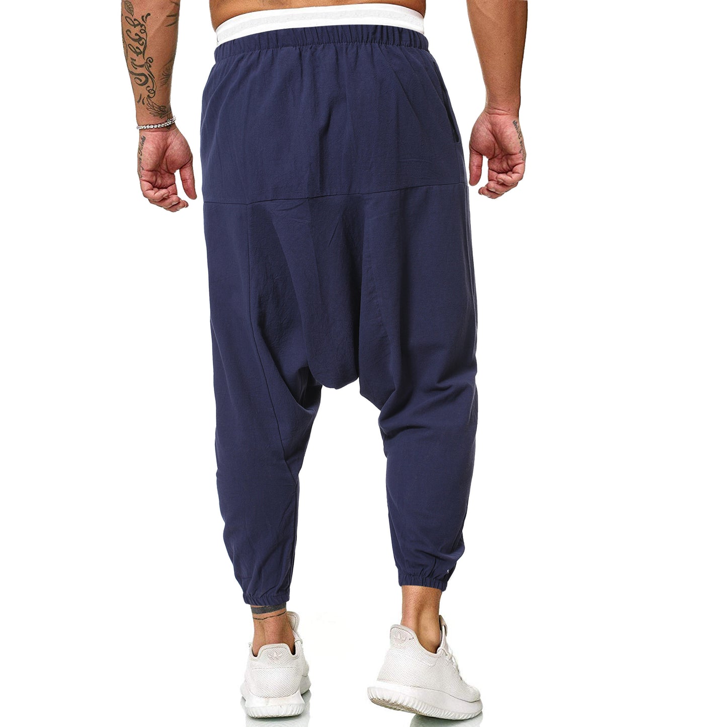 Pantalon en lin décontracté de couleur unie en coton et lin