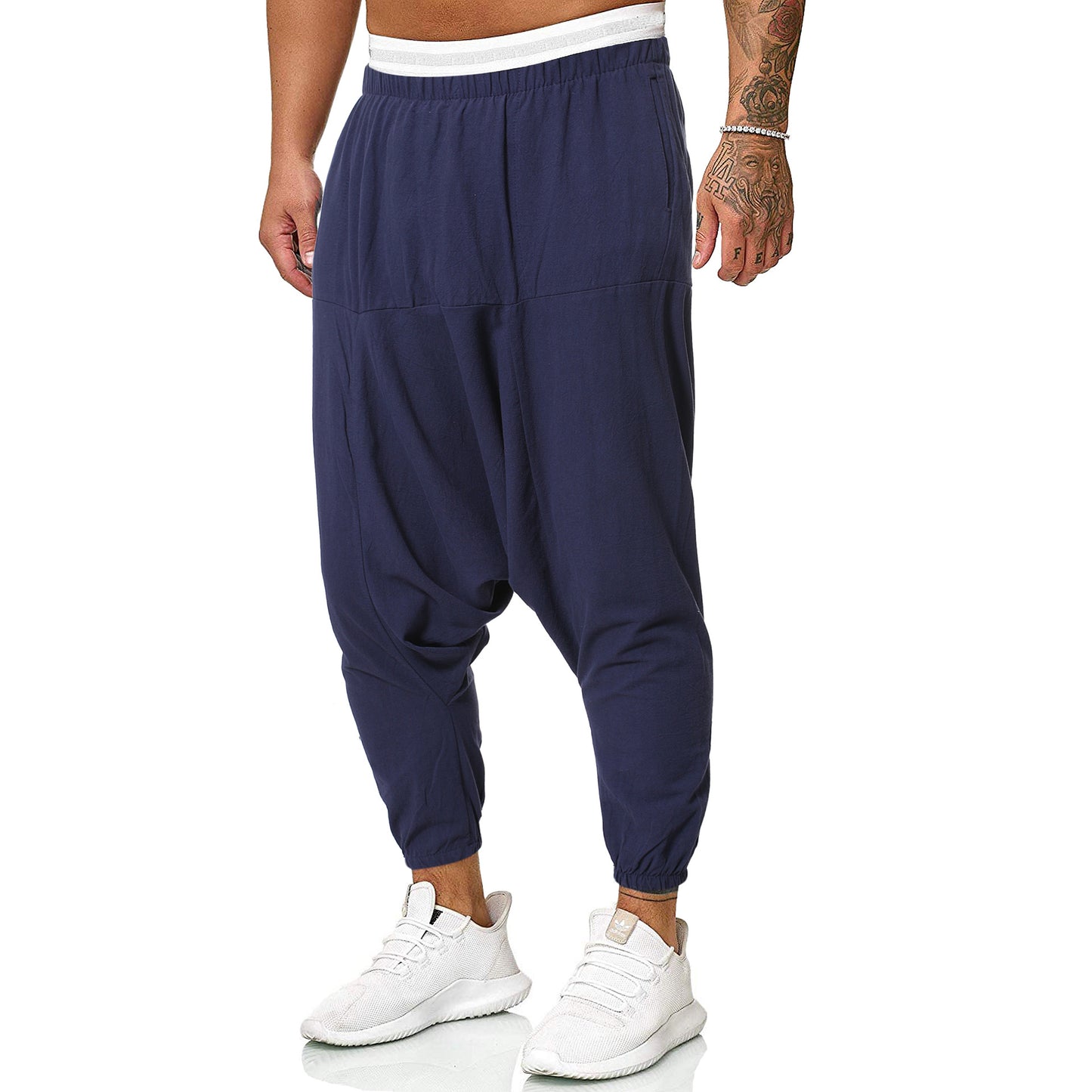 Pantalon en lin décontracté de couleur unie en coton et lin
