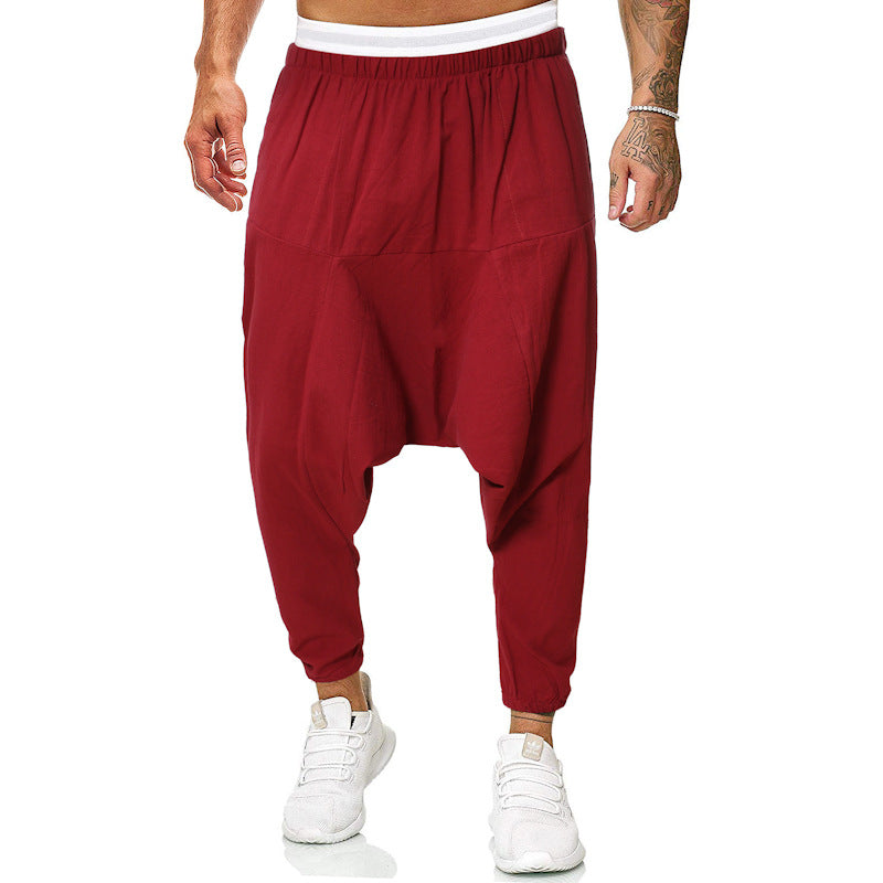 Pantalon en lin décontracté de couleur unie en coton et lin