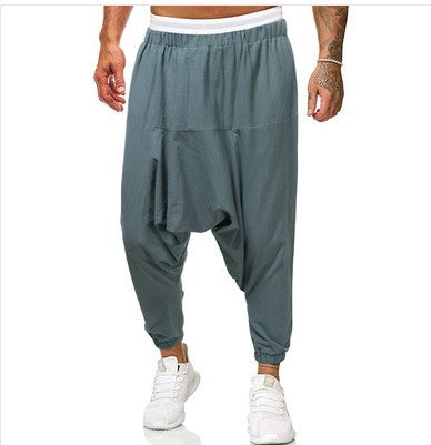 Pantalon en lin décontracté de couleur unie en coton et lin