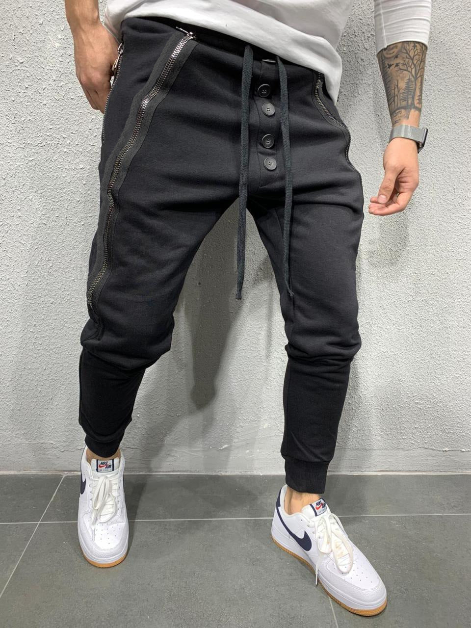 Pantalon décontracté de sport à fermeture éclair élastique pour hommes