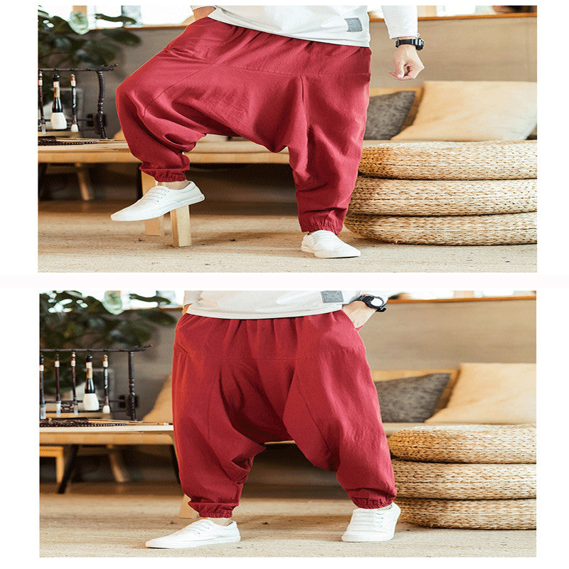 Pantalon en lin rétro pour hommes, grande taille, sarouel goutte