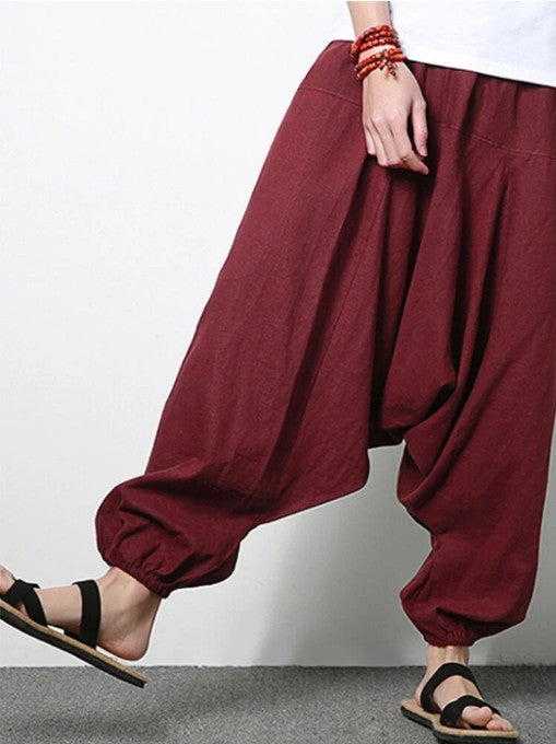 Pantalon ample décontracté haut de gamme en coton et lin pour hommes