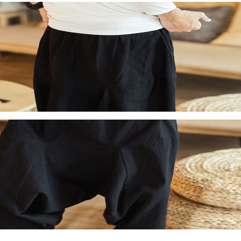 Pantalon en lin rétro pour hommes, grande taille, sarouel goutte