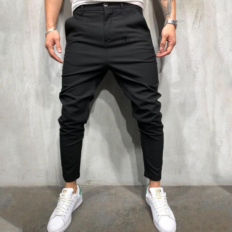 Pantalon de loisirs tissé slim de couleur unie pour hommes