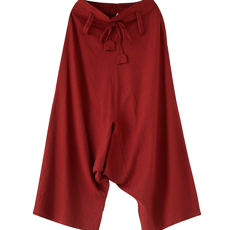 Pantalon décontracté en lin pour hommes, pantalon à entrejambe large