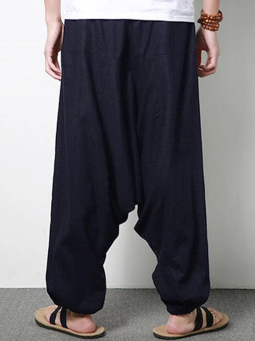Pantalon ample décontracté haut de gamme en coton et lin pour hommes
