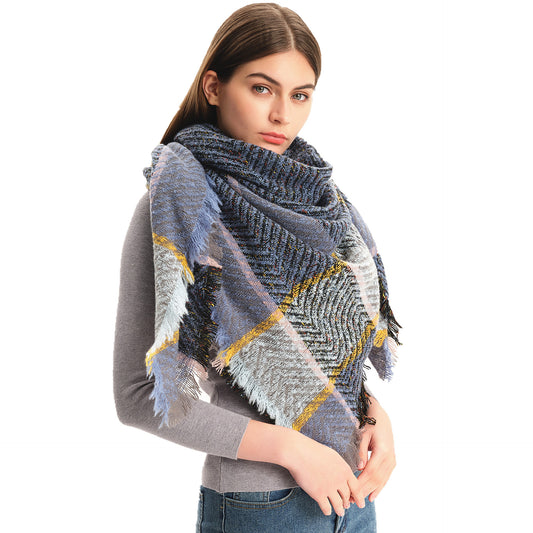 Châle écharpe (Automne Et Hiver) style "Grand Triangle à carreaux"