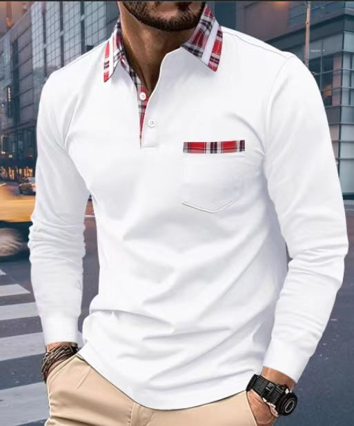 Sweat-shirt à manches longues pour hommes avec poche boutonnée d'automne