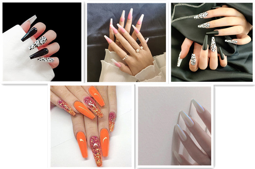 Ongles de ballet longs avec des gouttelettes d'eau plates et pointues