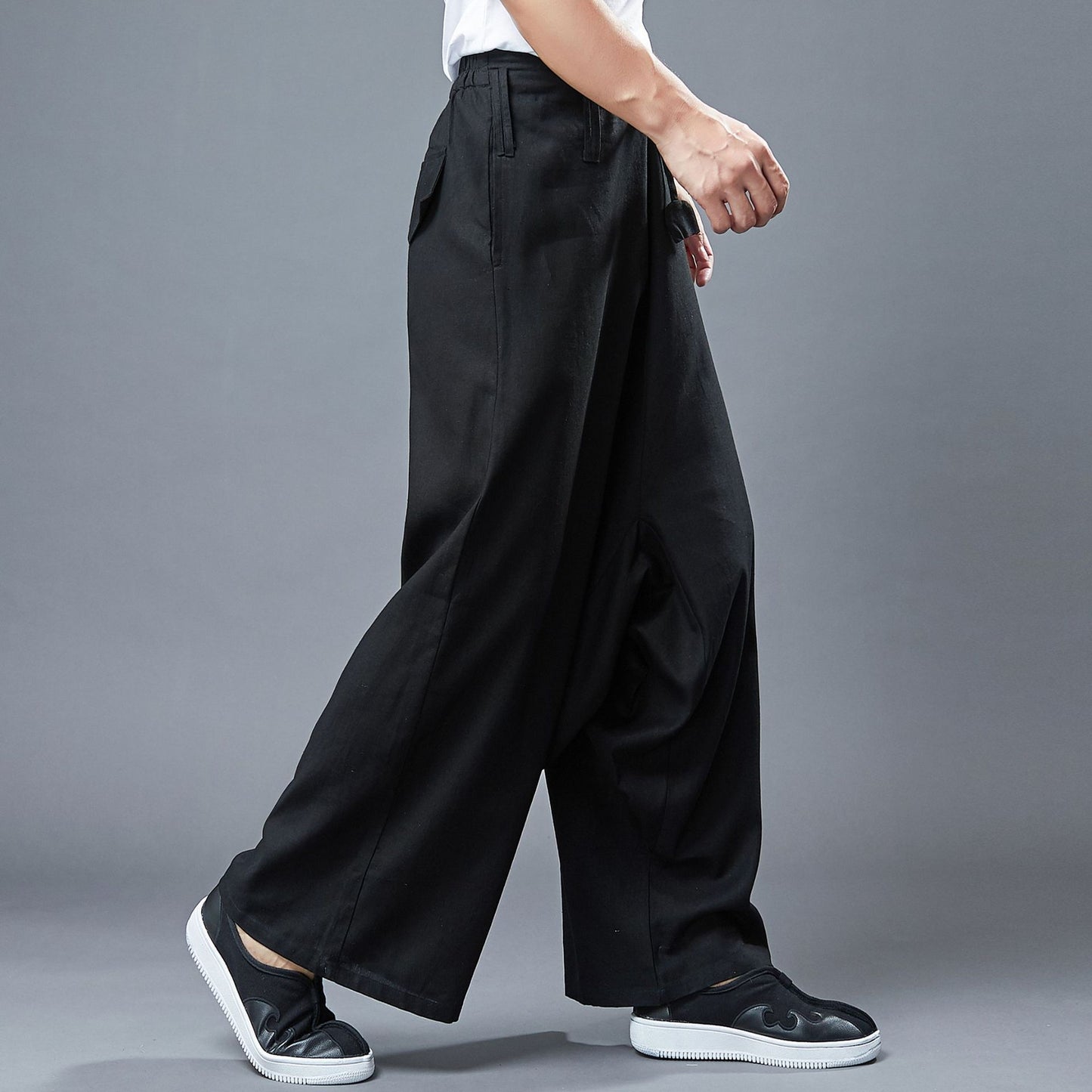 Pantalon décontracté en lin pour hommes, pantalon à entrejambe large