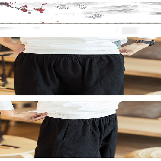 Pantalon en lin rétro pour hommes, grande taille, sarouel goutte
