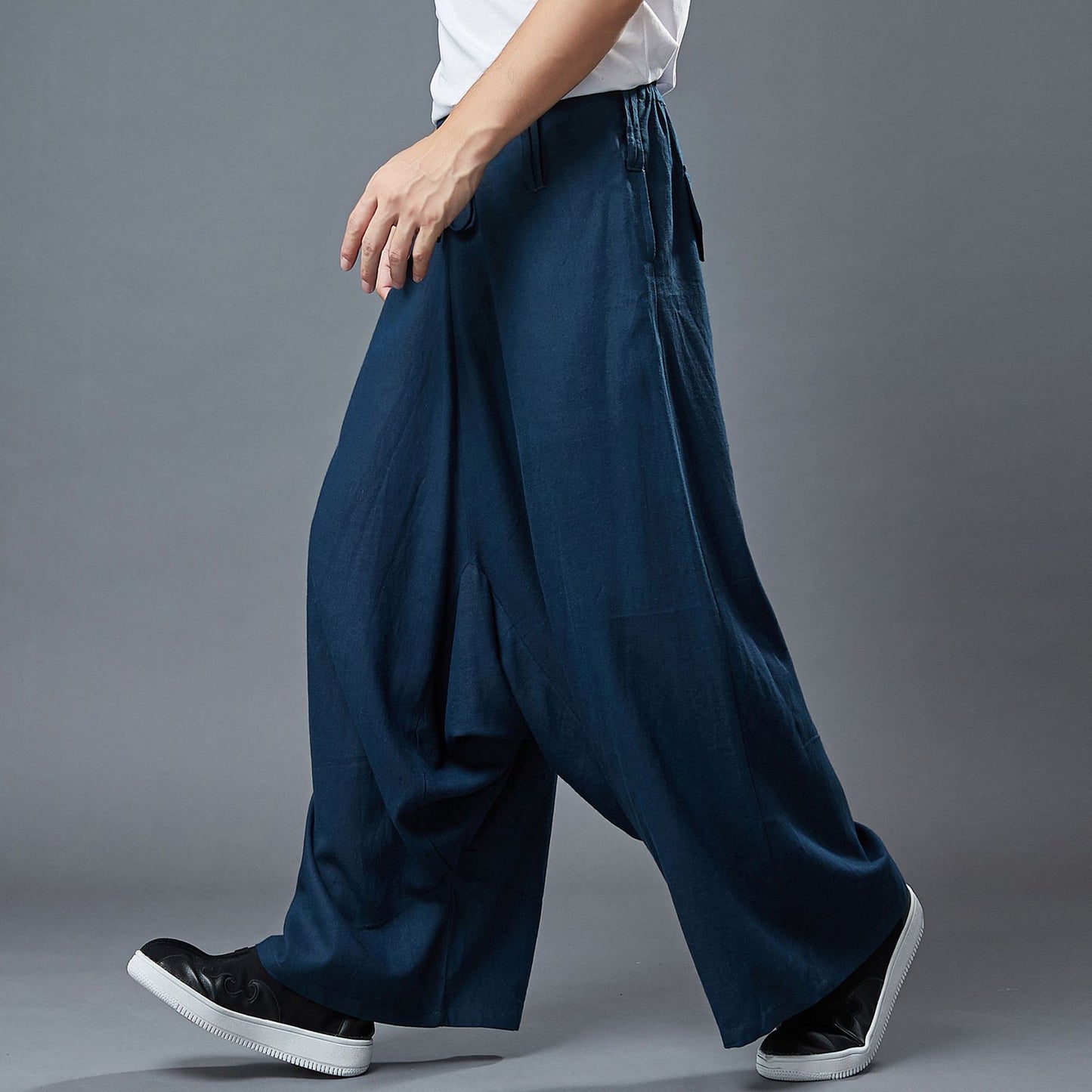 Pantalon décontracté en lin pour hommes, pantalon à entrejambe large