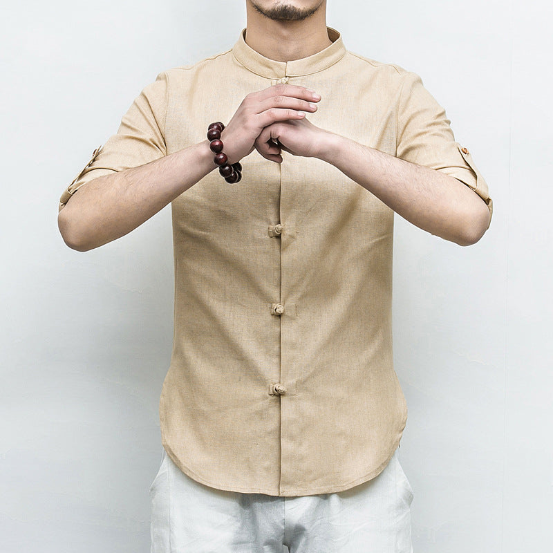 Chemise à manches longues en lin pour hommes