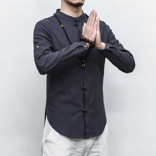 Chemise à manches longues en lin pour hommes