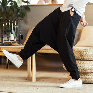 Pantalon en lin rétro pour hommes, grande taille, sarouel goutte