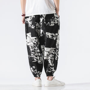 Pantalon décontracté en coton et lin de style chinois, ample, grande taille, neuf points