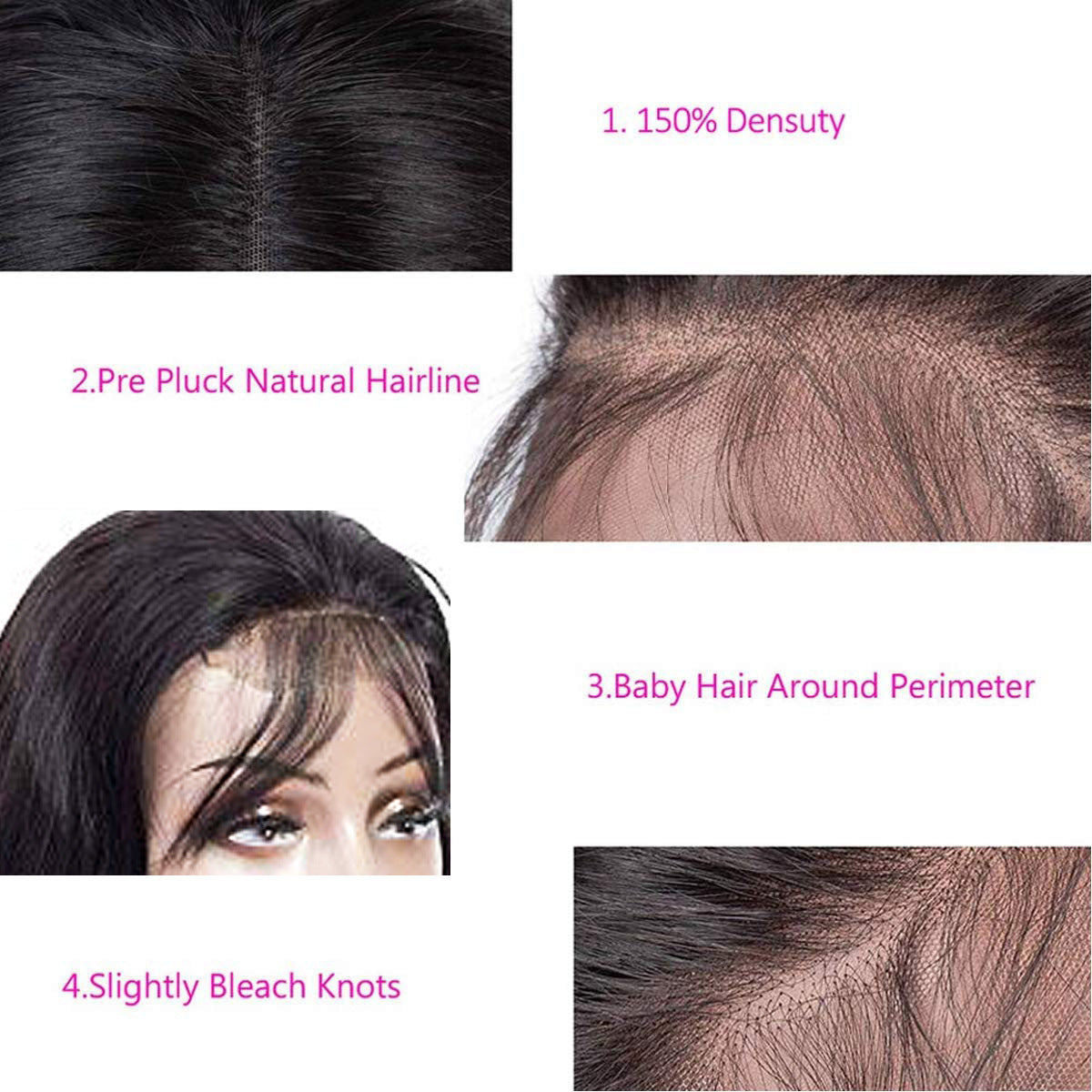 Perruque naturelle de Cheveux  (Dentelle Noir)