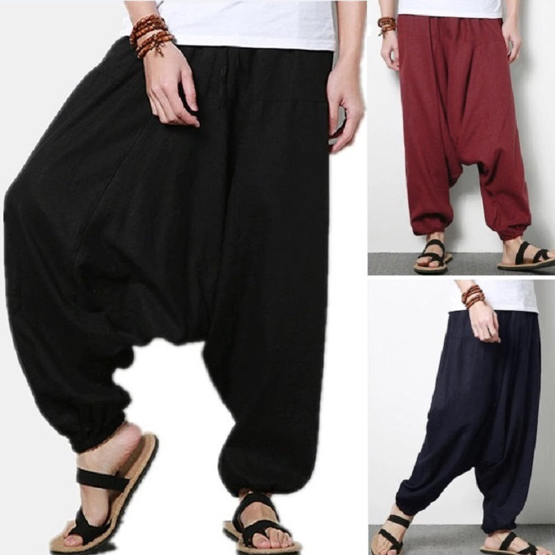 Pantalon ample décontracté haut de gamme en coton et lin pour hommes
