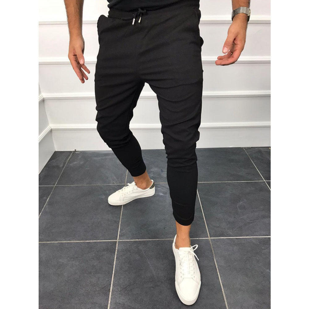 Pantalon décontracté à lacets couleur unie pantalon de jogging
