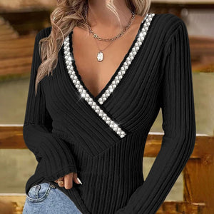 Pull Femme Col V en Tricot Pullover Chandail