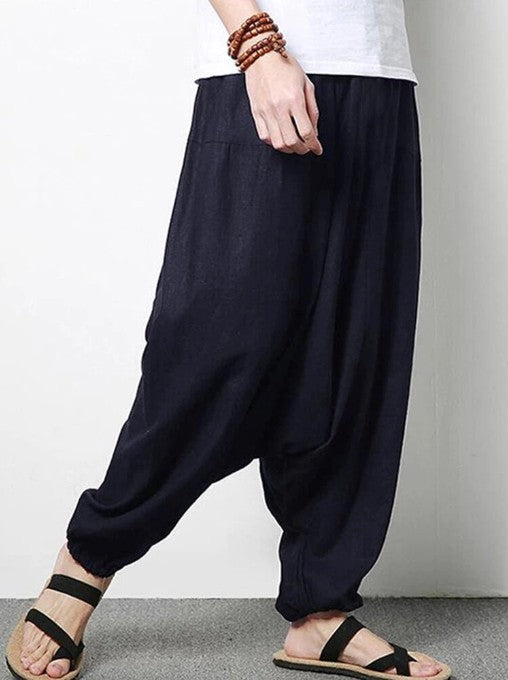 Pantalon ample décontracté haut de gamme en coton et lin pour hommes