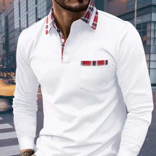Sweat-shirt à manches longues pour hommes avec poche boutonnée d'automne